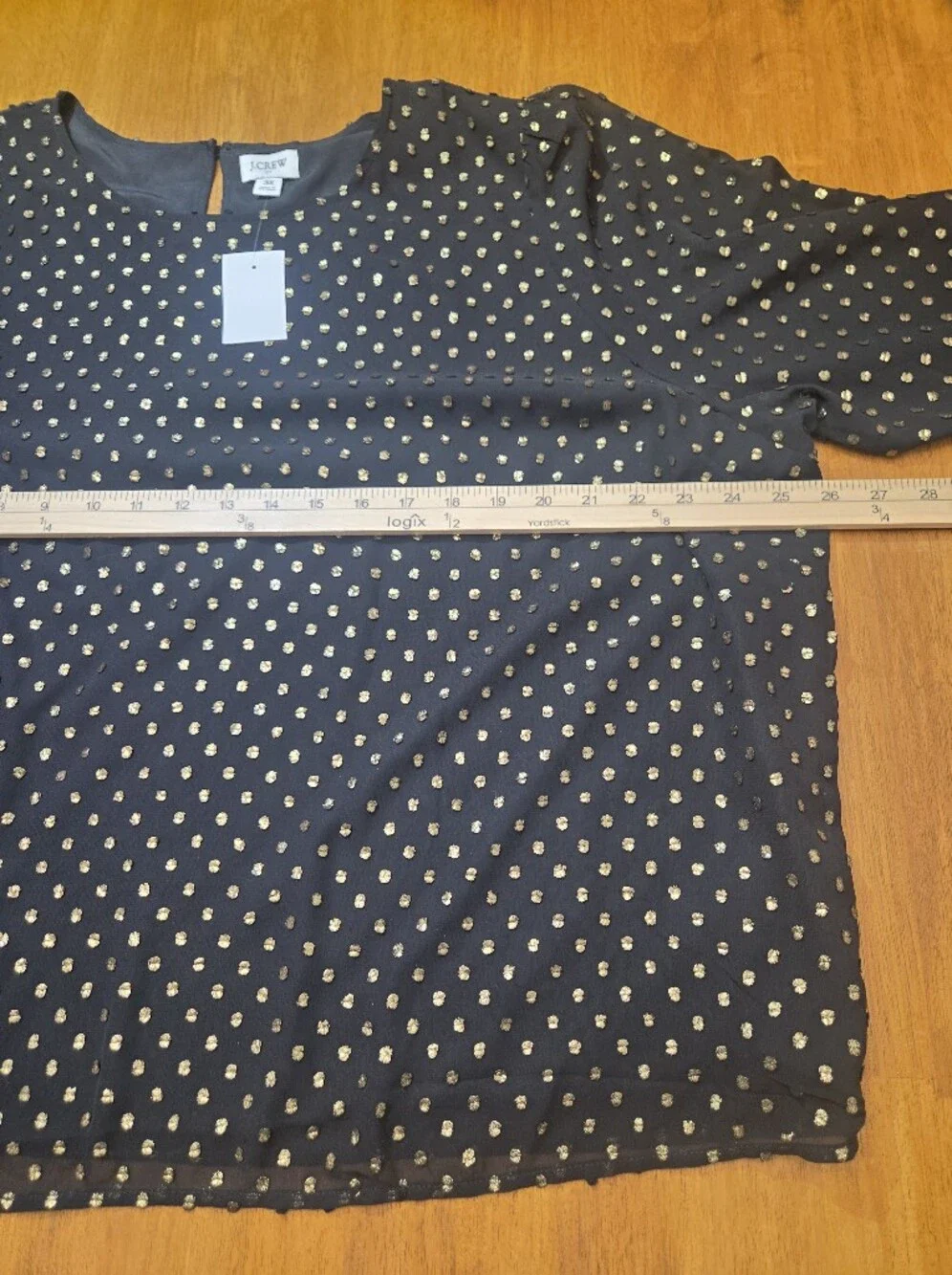 J. Crew Black Blouse with Gold Shimmer Clip-Dots Size 3x Sheer With Lining